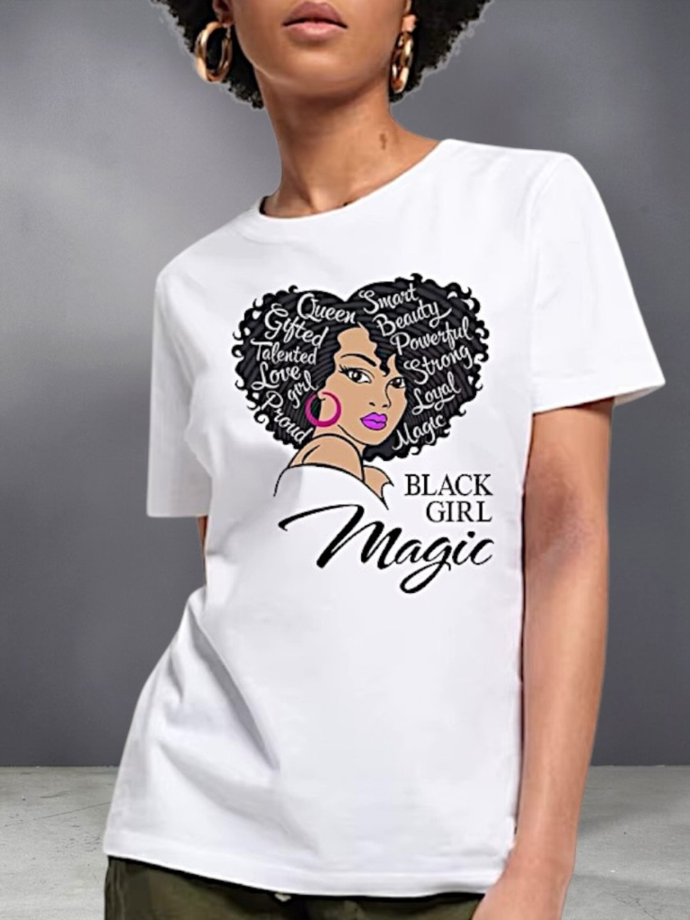 Black Girl Magic Graphic Tee - White with Black & Pink Print